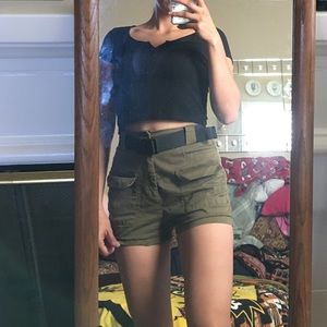 Garage Green Buckle High Waisted Shorts